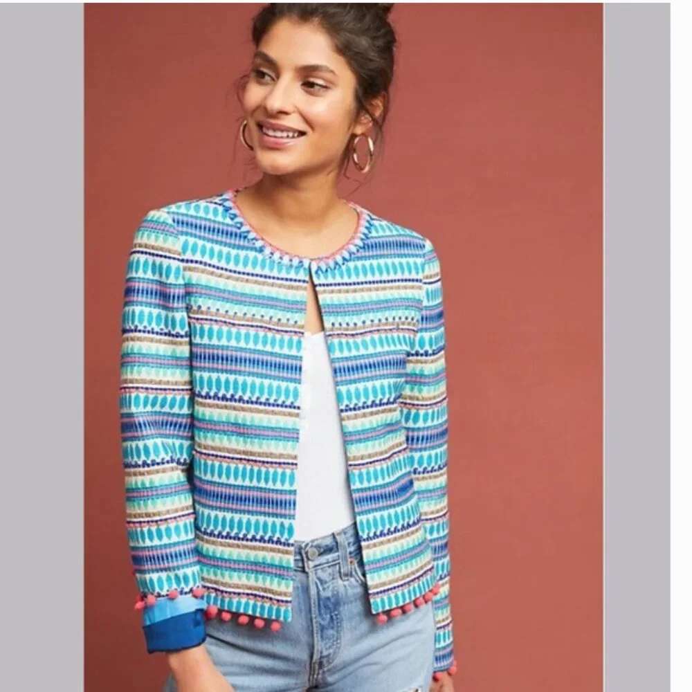 Anthropologie Pankaj and Nidhi ‘Bizit’ Beaded Striped Blazer Jacket